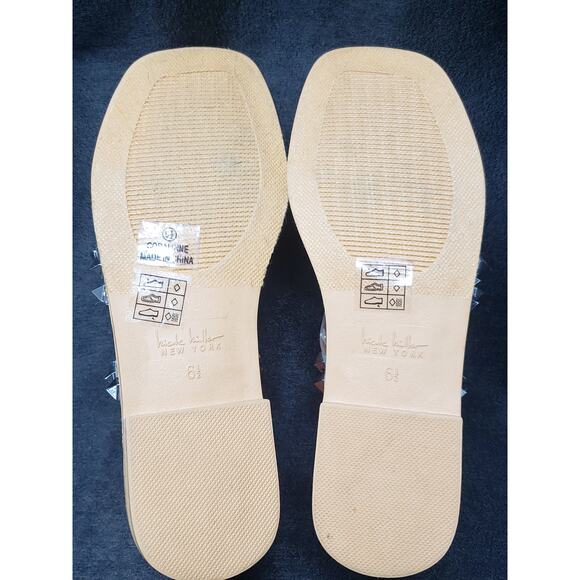 Nicole Miller New York Clear / Silver Pyramid Studded Slide on Flat Sandal - Picture 9 of 11